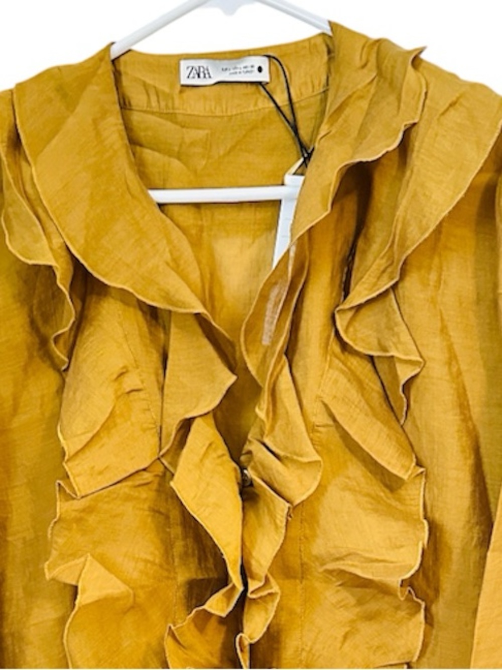 Zara Mustard Ruffle-Front Women's Jacket - Picture 2 of 2